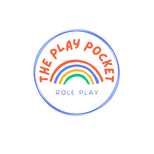 Logo with text 'The Play Pocket' above a rainbow and 'Role Play' below inside a circular border.